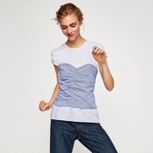 Zara white top blue striped corset women's XS
